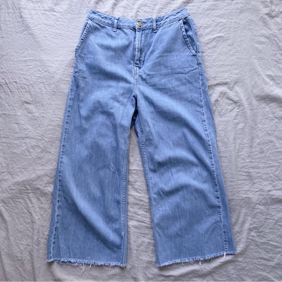 Topshop Wide Leg Cropped Jeans Light Wash - Picture 4 of 7